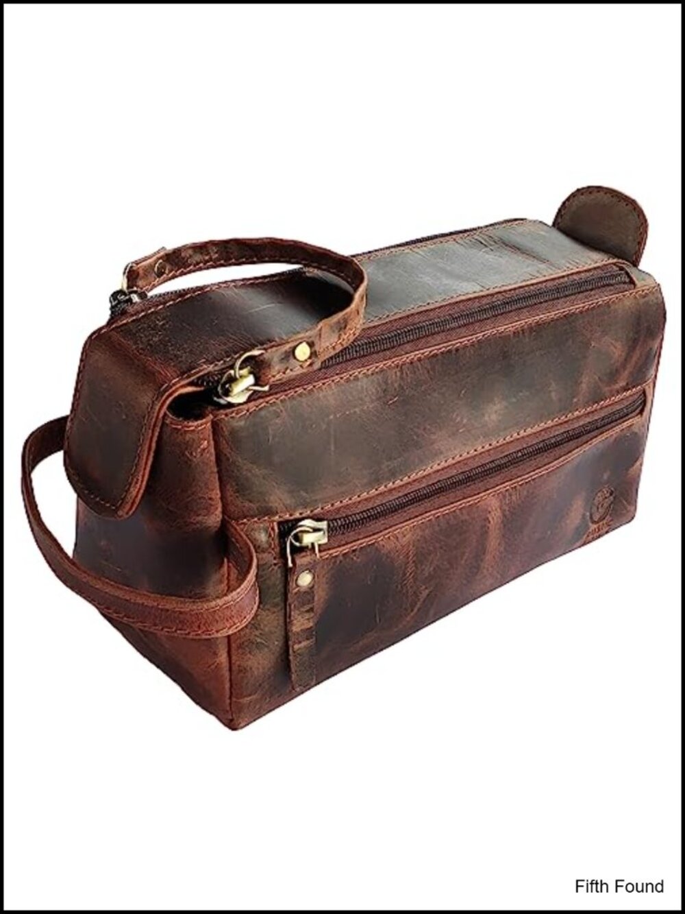 Men's Full Grain Leather Toiletry Bag Travel Dopp Kit Shaving Bag